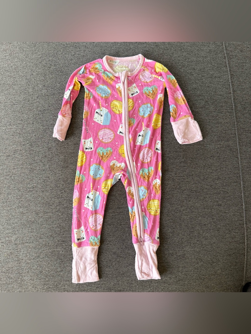 Little sleepies Bamboo Cookies & Milk Zippy Pajama Sleeper Baby Girl 0-3M